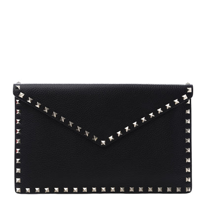 Valentino Garavani Pebbled Calfskin Large Rockstud Envelope Clutch Black 1 of 9