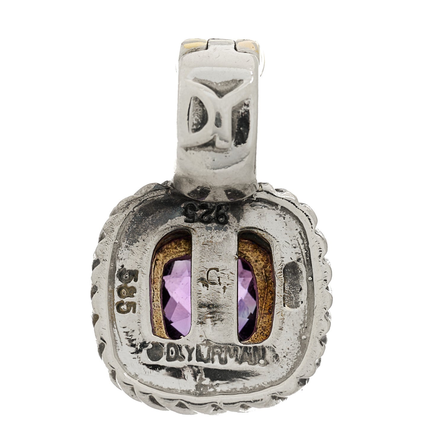 David Yurman Sterling Silver 14K Yellow Gold Amethyst 7mm Albion Enhancer Pendant 3 of 3