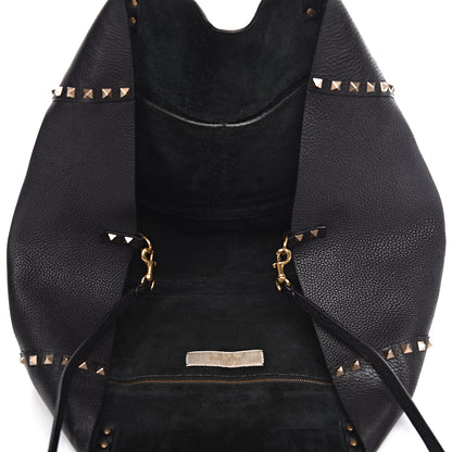 Valentino Garavani Grained Calfskin Tribal Large Rockstud Rolling Crossbody Tote Black 5 of 17