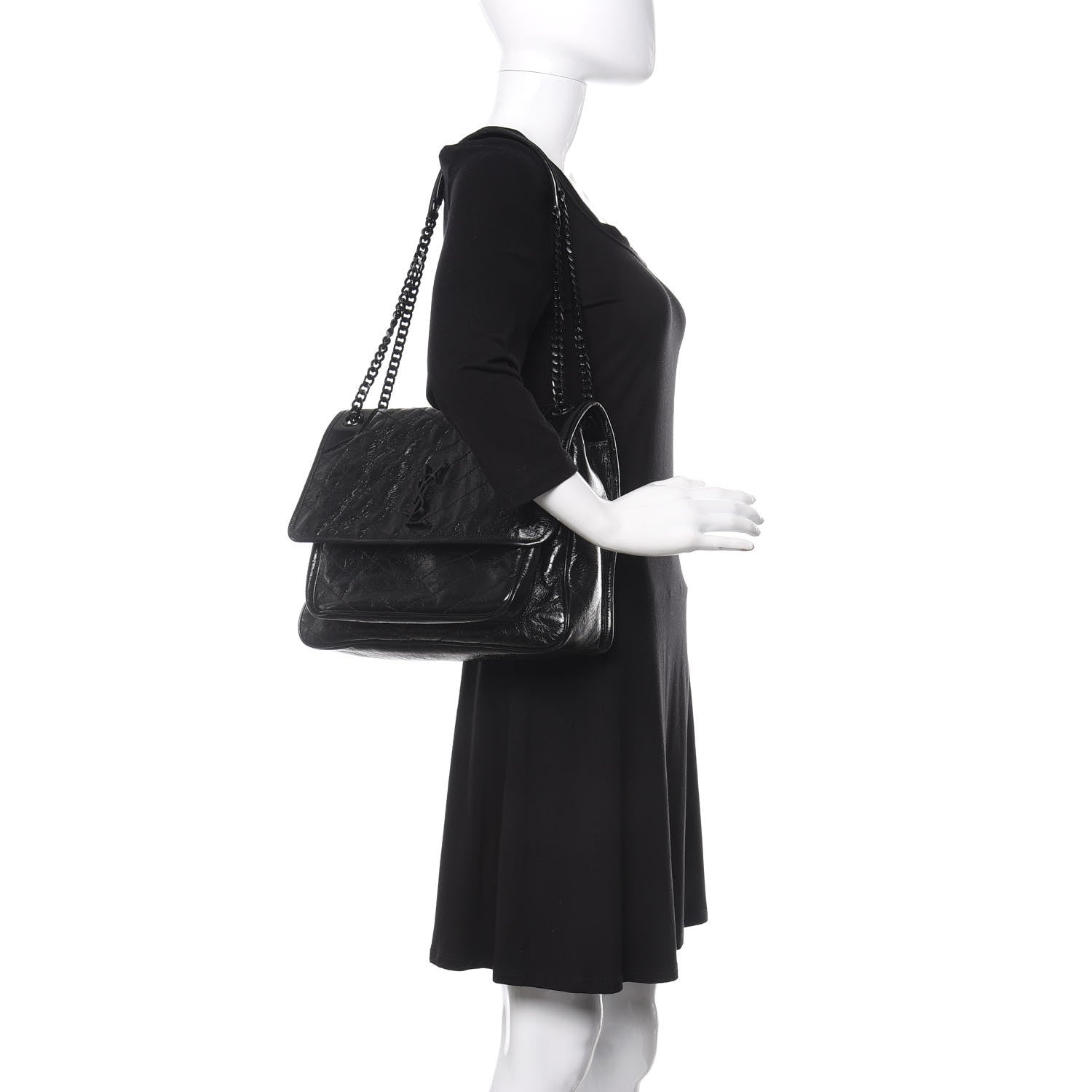 Saint Laurent Crinkled Calfskin Matelasse Monogram Large Niki Chain Satchel Black 2 of 20
