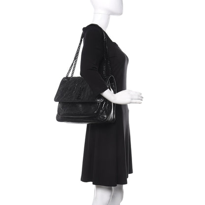 Saint Laurent Crinkled Calfskin Matelasse Monogram Large Niki Chain Satchel Black 2 of 20