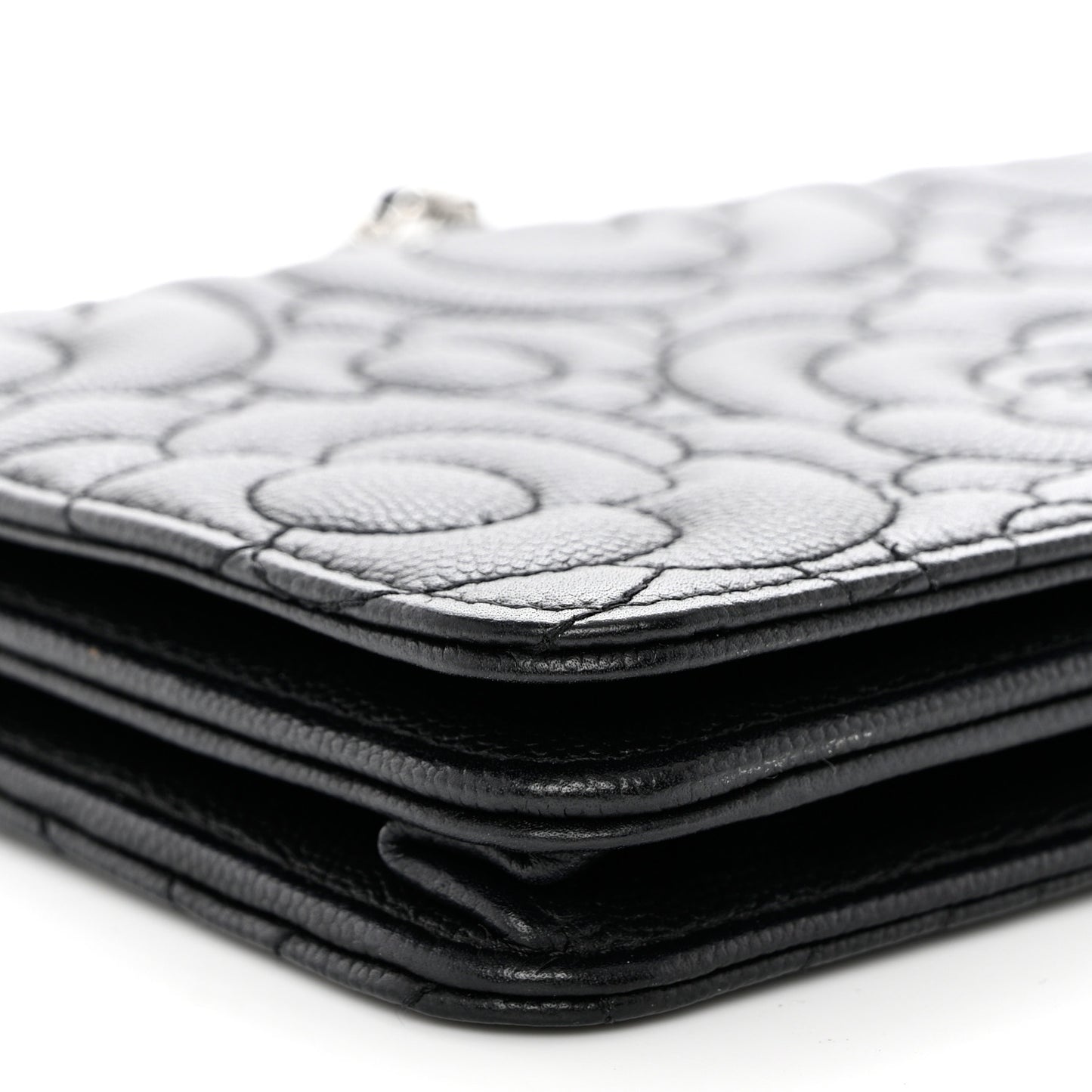 Caviar Camellia Embossed Wallet On Chain WOC Black