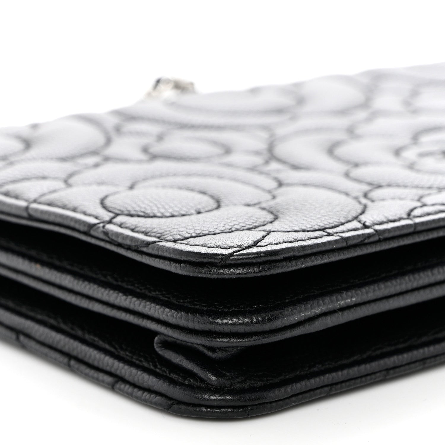 Chanel Caviar Camellia Embossed Wallet On Chain WOC Black 10 of 12