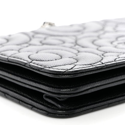Chanel Caviar Camellia Embossed Wallet On Chain WOC Black 10 of 12