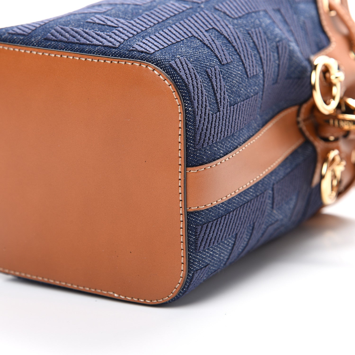 Fendi Denim Vitello King F is Fendi FF Embroidered Mini Mon Tresor Bucket Bag Blue Cuoio 9 of 9