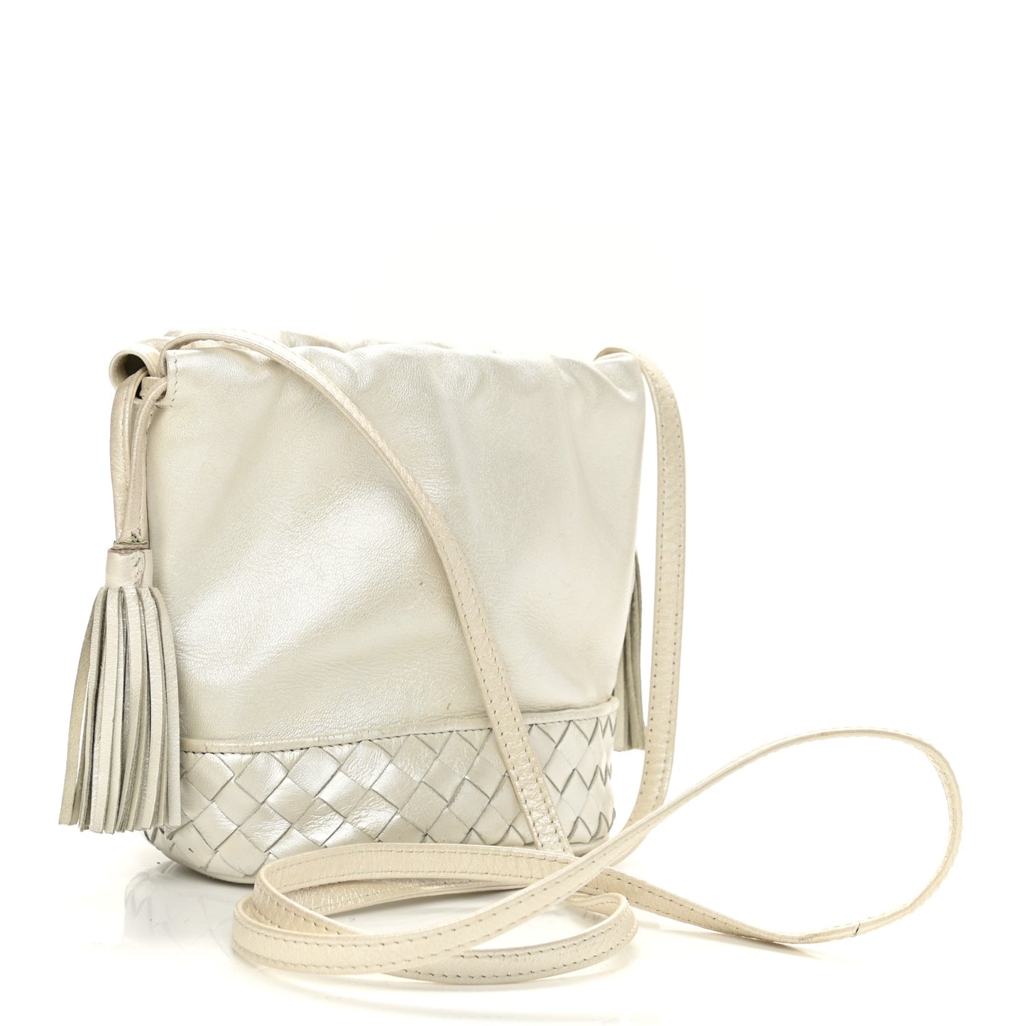 Nappa Intrecciato Drawstring Bucket Bag White