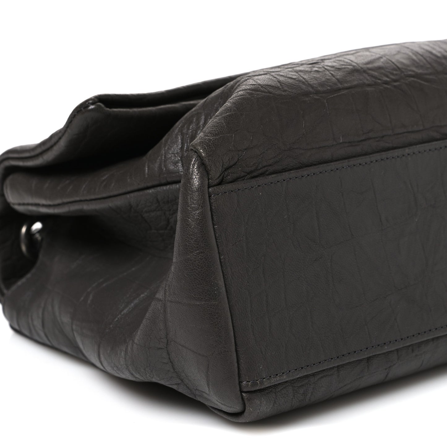 Calfskin Crocodile Embossed West Hollywood Monogram Fold-Over Dark Brown