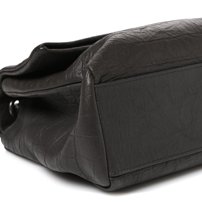 Saint Laurent Calfskin Crocodile Embossed West Hollywood Monogram Fold-Over Dark Brown 8 of 9