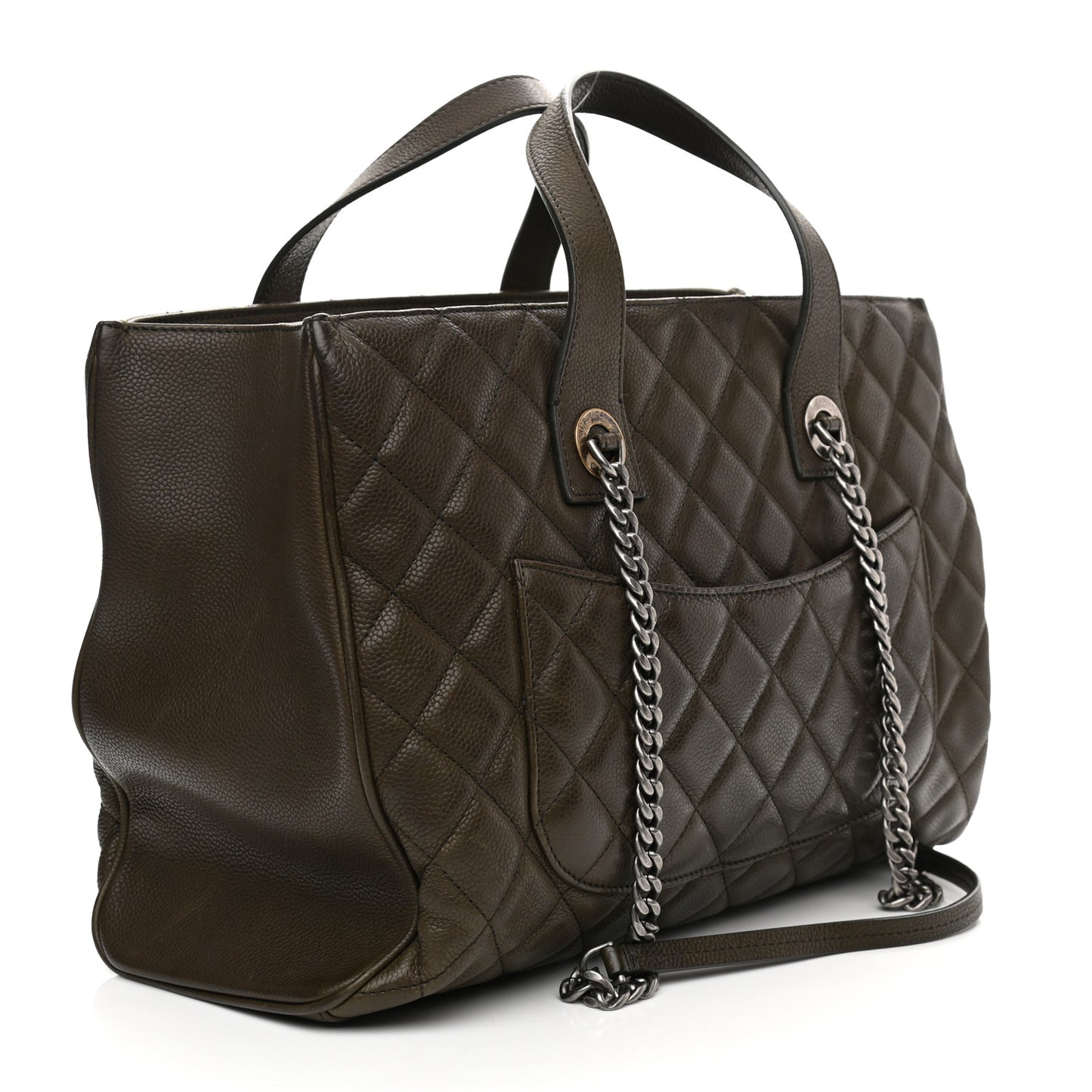 Caviar Quilted Large Casual Pocket Tote Khaki