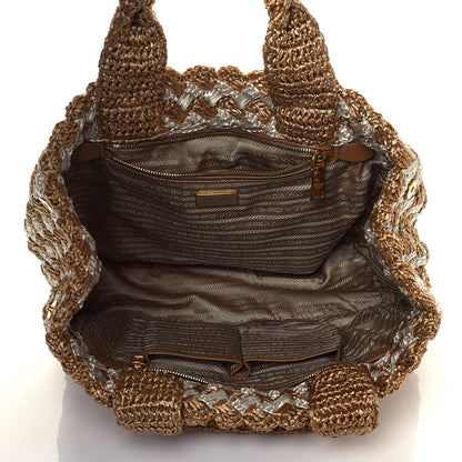 Prada Raffia Crochet Bi-Color Tote Naturale Talco 5 of 12