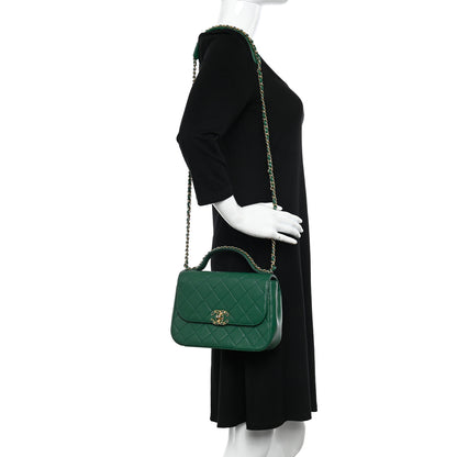 Chanel Lambskin Quilted Chain Infinity Top Handle Flap Green 2 of 11