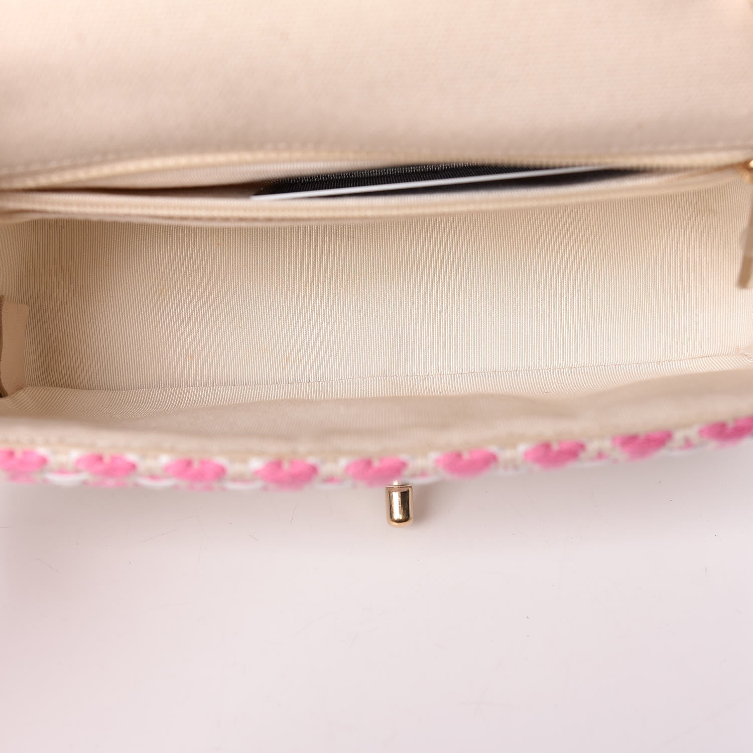 Chanel Lambskin Cotton Woven Mini Flap Pink White 7 of 11