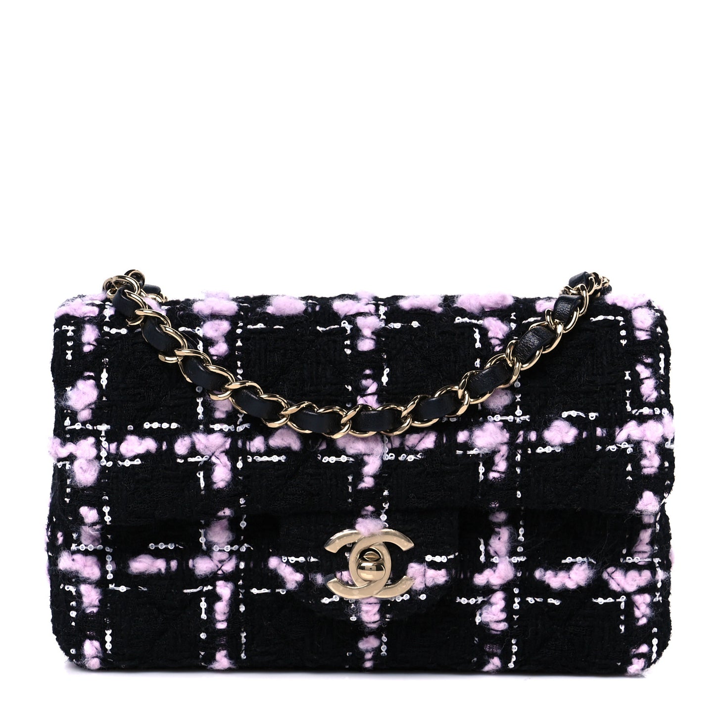 Tweed Quilted Mini Rectangular Flap Black Pink White
