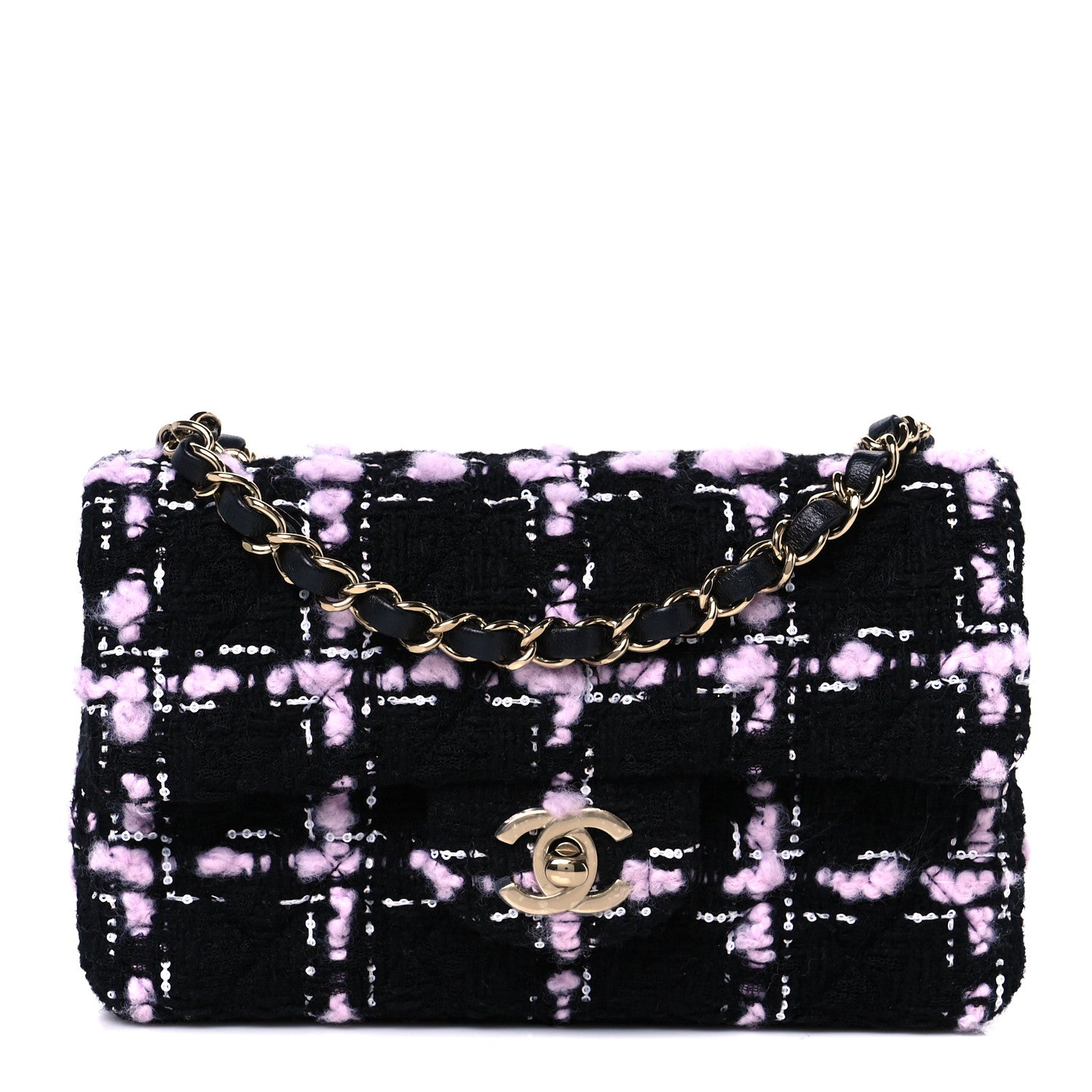 Chanel Tweed Quilted Mini Rectangular Flap Black Pink White 1 of 11