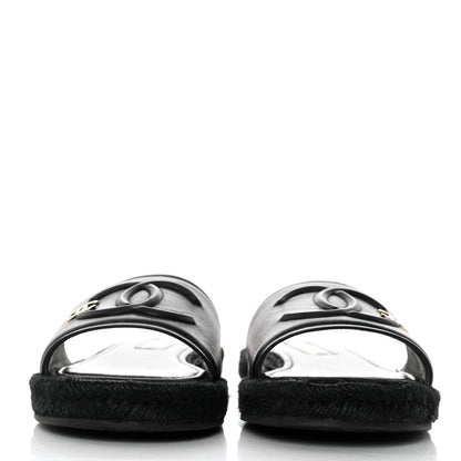 Chanel Lambskin Espadrille Mule Sandals 38 Black 2 of 9