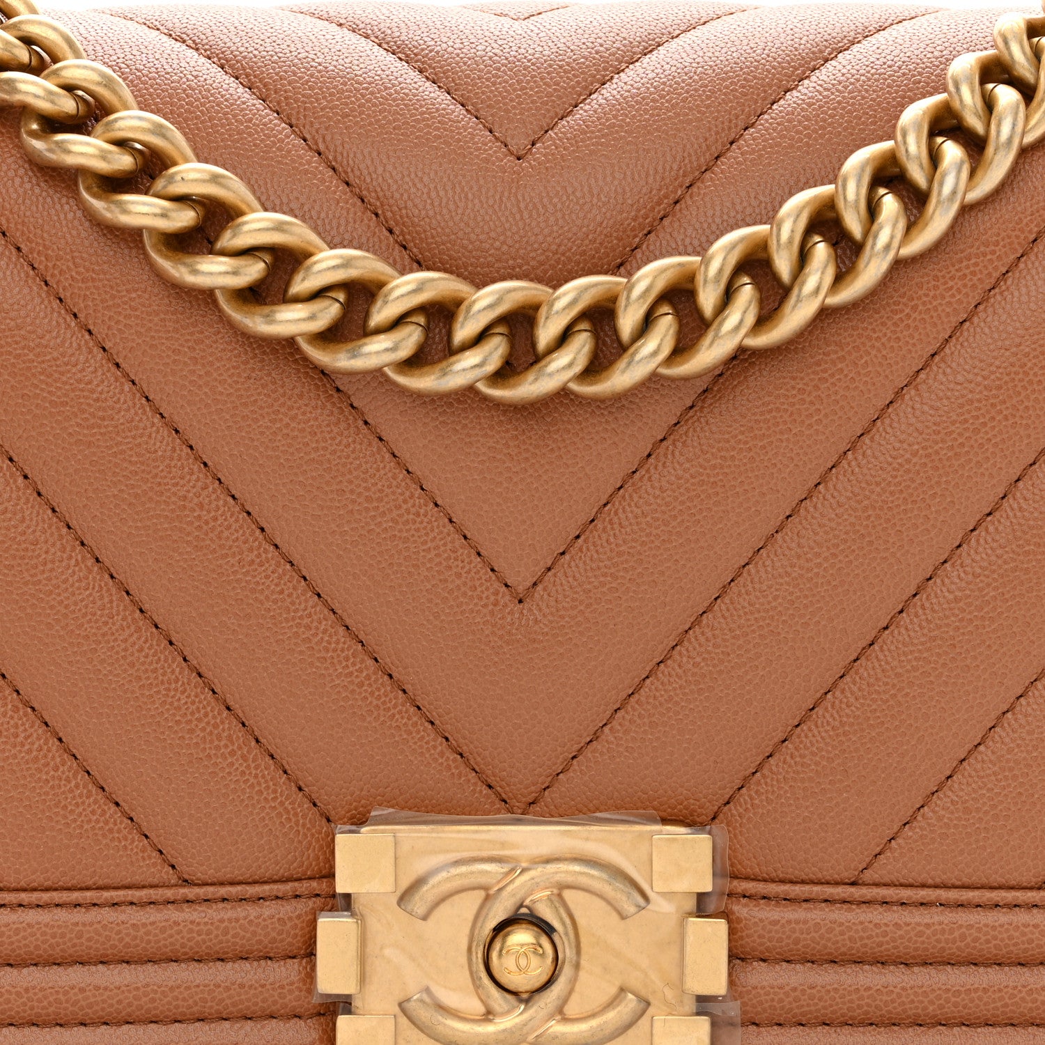 Chanel Caviar Chevron Quilted Medium Boy Flap Brown 8 of 11