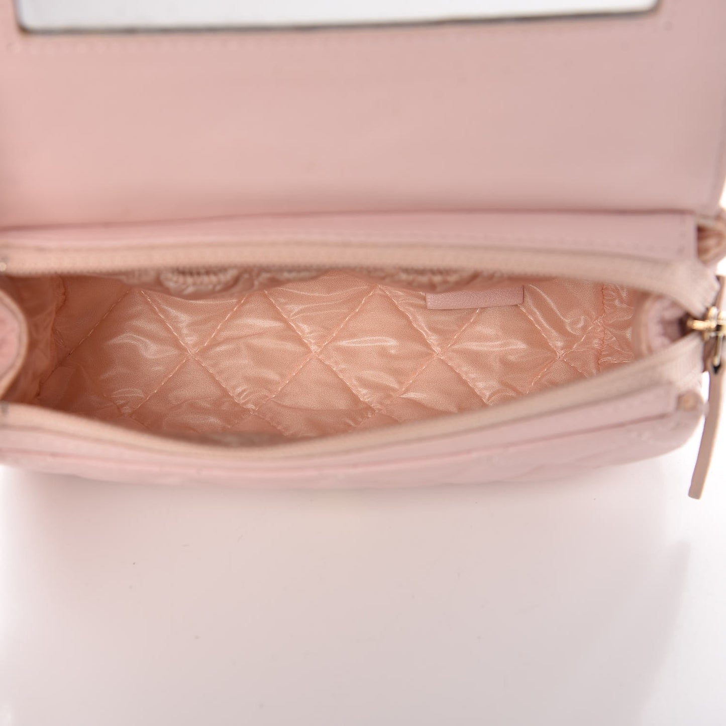 Lambskin Quilted Flap Cosmetic Case Light Pink
