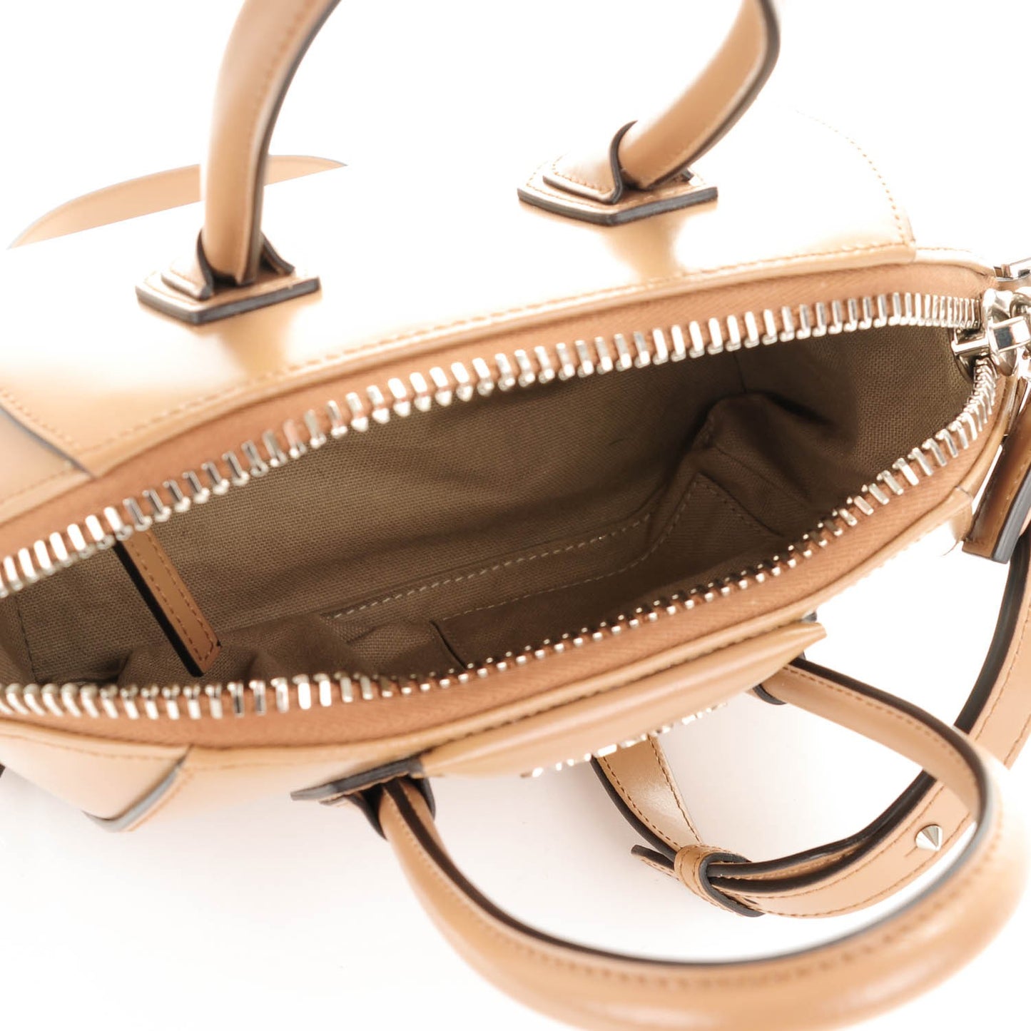 Shiny Lord Calfskin Mini Antigona Dark Beige