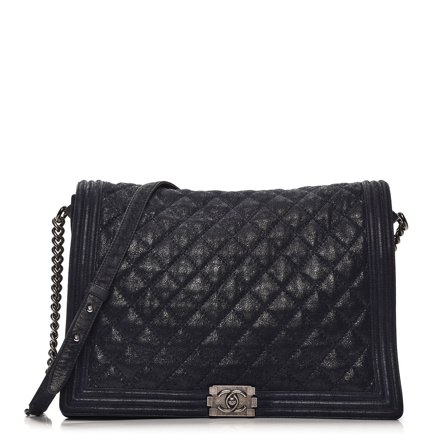 Chanel Iridescent Calfskin Large Gentle Boy Flap Navy Blue 1 of 8