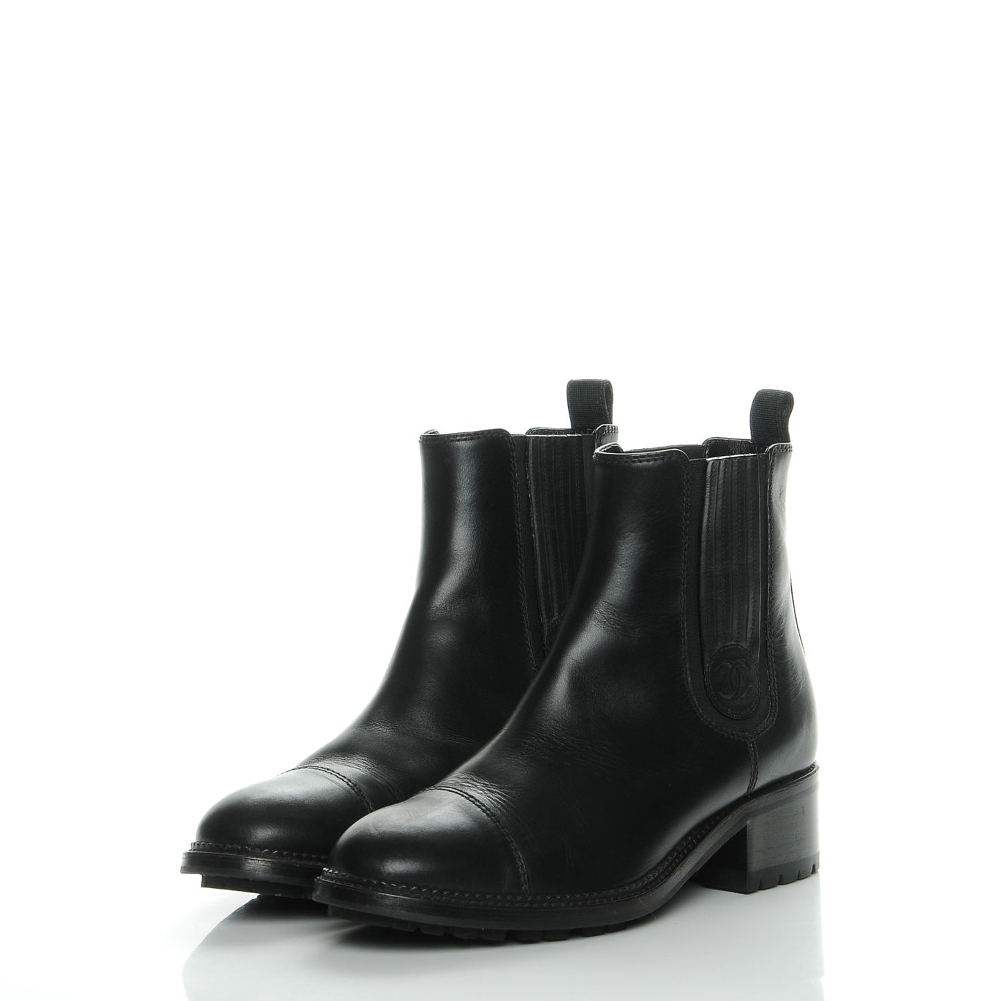 Calfskin Elastic Ankle Boots 37 Black