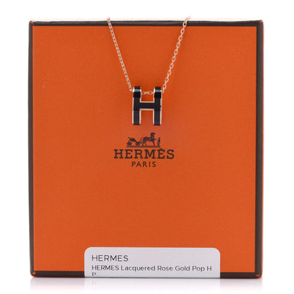 Hermes Lacquered Rose Gold Pop H Pendant Necklace Black 7 of 7