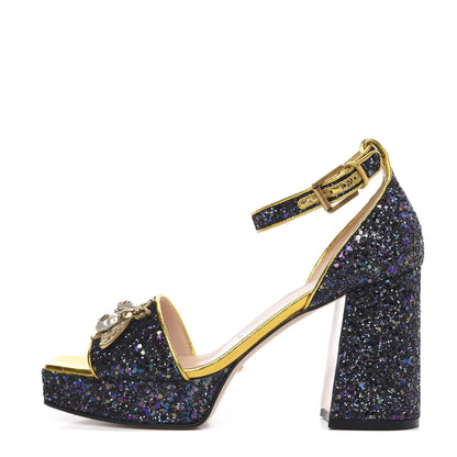 Gucci Glitter Soko Bee Platform Mid Heel Sandals 38 Notte Oro Multicolor 1 of 11