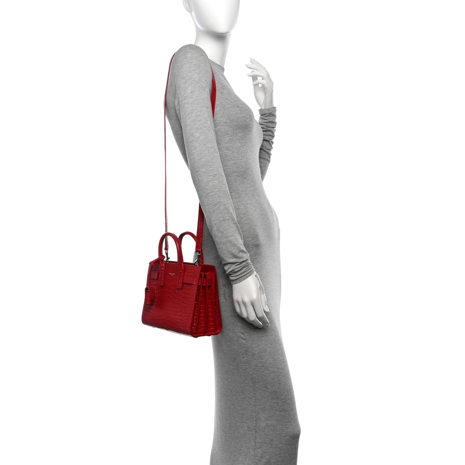 Saint Laurent Calfskin Crocodile Embossed Nano Sac De Jour Red 2 of 10