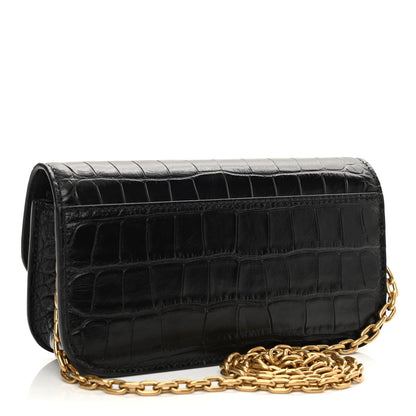 Balenciaga Extra Supple Calfskin Crocodile Embossed Gossip Wallet On Chain Black 3 of 13