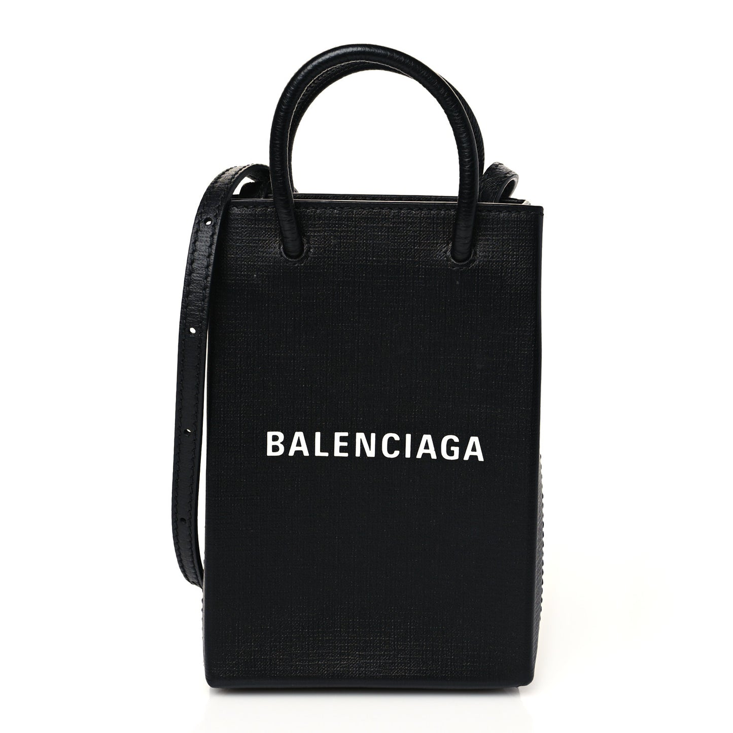 Squared Calfskin Logo Shopping Phone Holder Bag Black