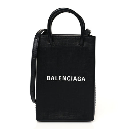 Balenciaga Squared Calfskin Logo Shopping Phone Holder Bag Black 1 of 9
