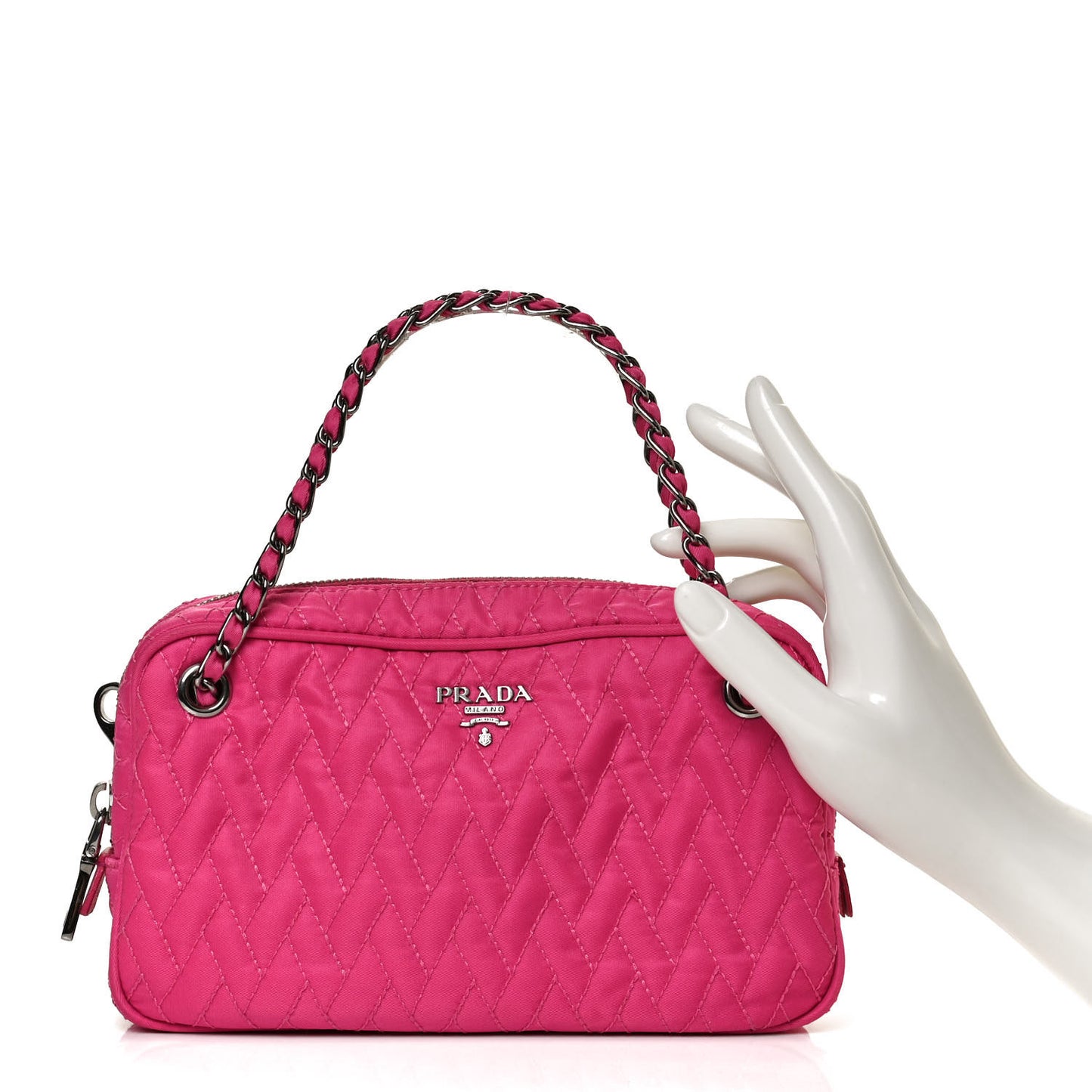 Nylon Tessuto Impuntu Quilted Shoulder Bag Fuxia