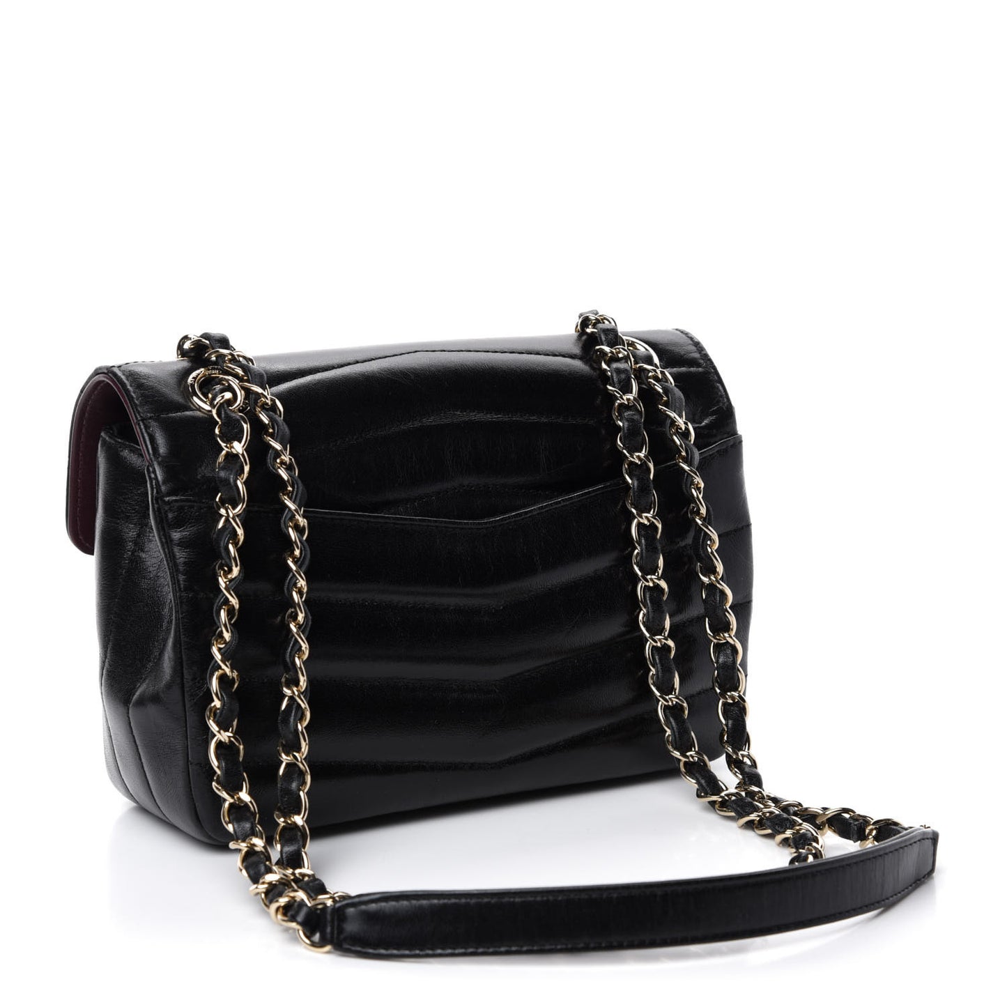 Shiny Lambskin Quilted Small Chevron Miroir Black