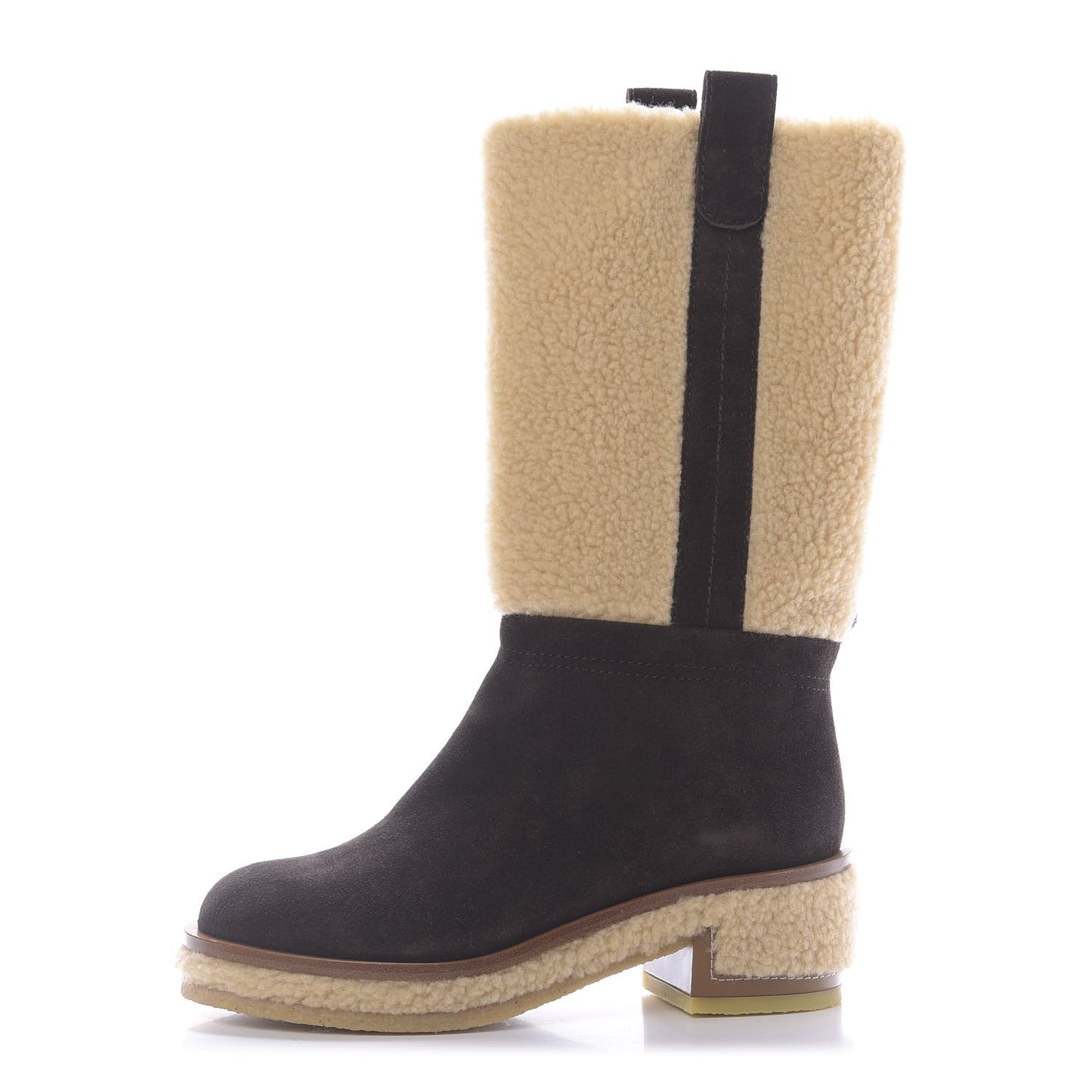 Shearling Suede Calfskin High Boots 35.5 Brown Beige