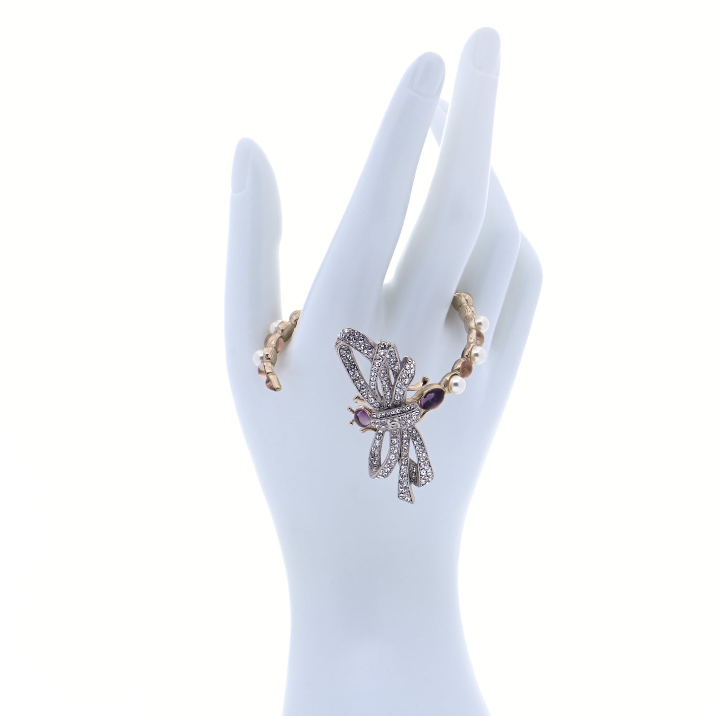 Crystal Pearl CC Dragonfly Bracelet Gold