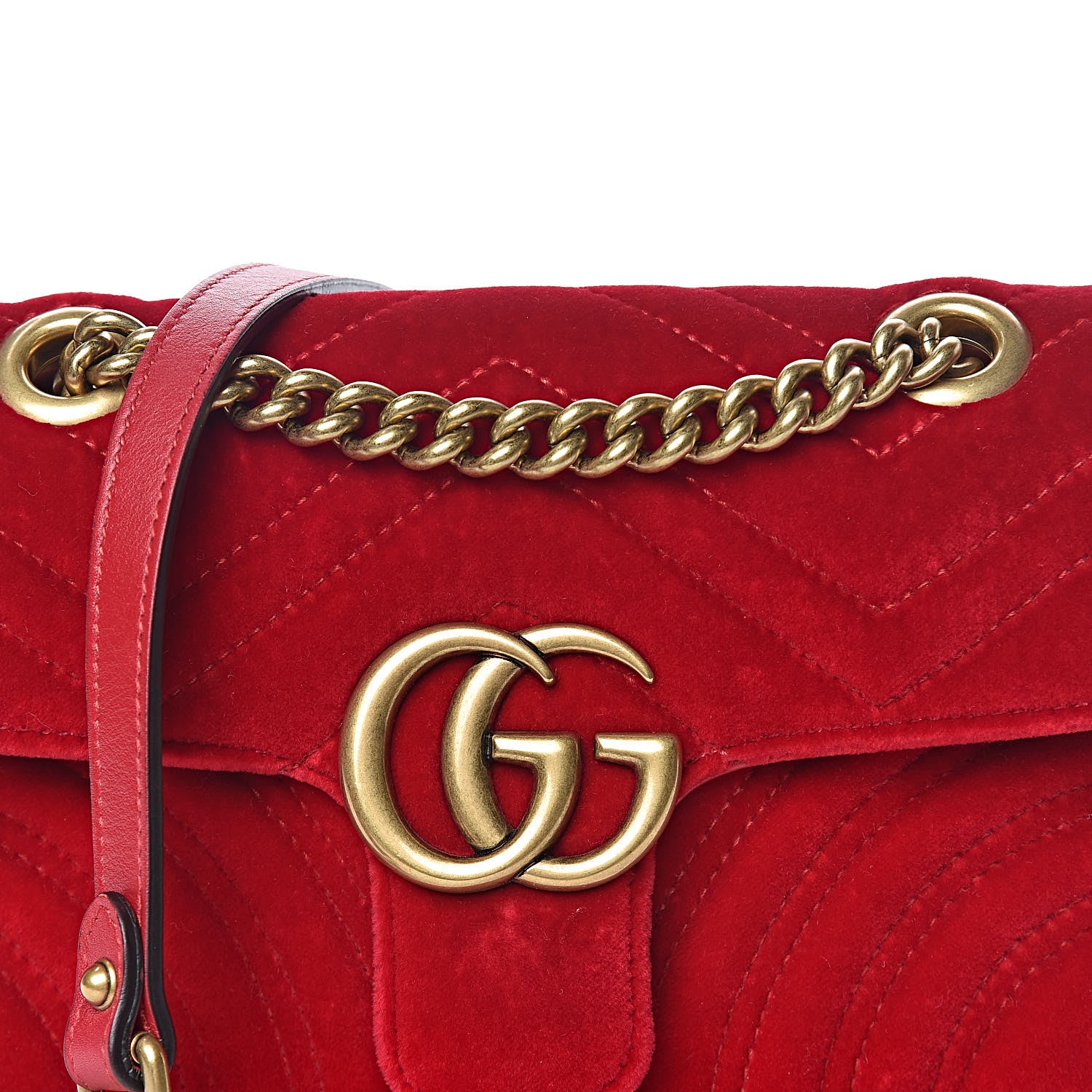Gucci Velvet Matelasse Mini GG Marmont Shoulder Bag Hibiscus Red 10 of 10