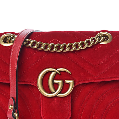 Gucci Velvet Matelasse Mini GG Marmont Shoulder Bag Hibiscus Red 10 of 10
