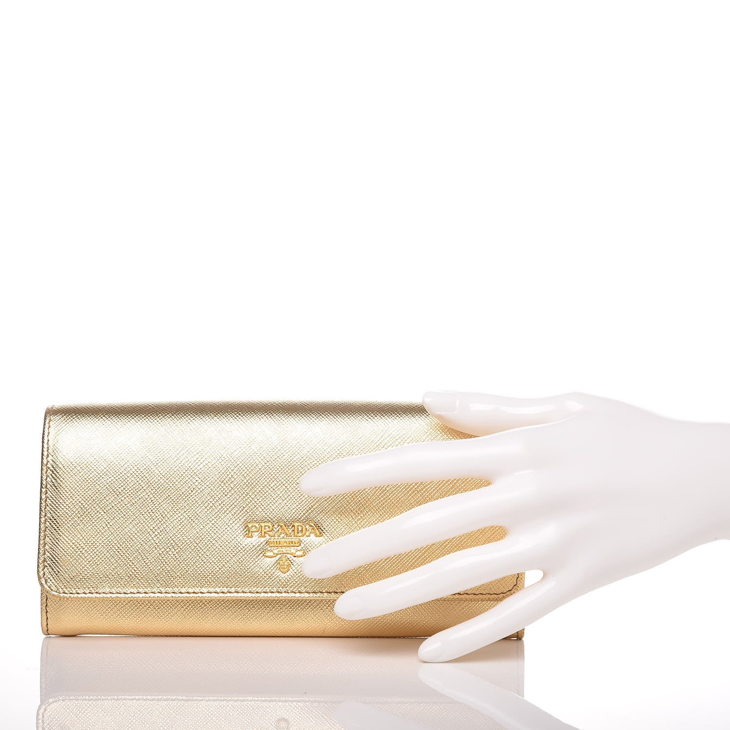 Prada Saffiano Metal Continental Flap Wallet Platino 2 of 12