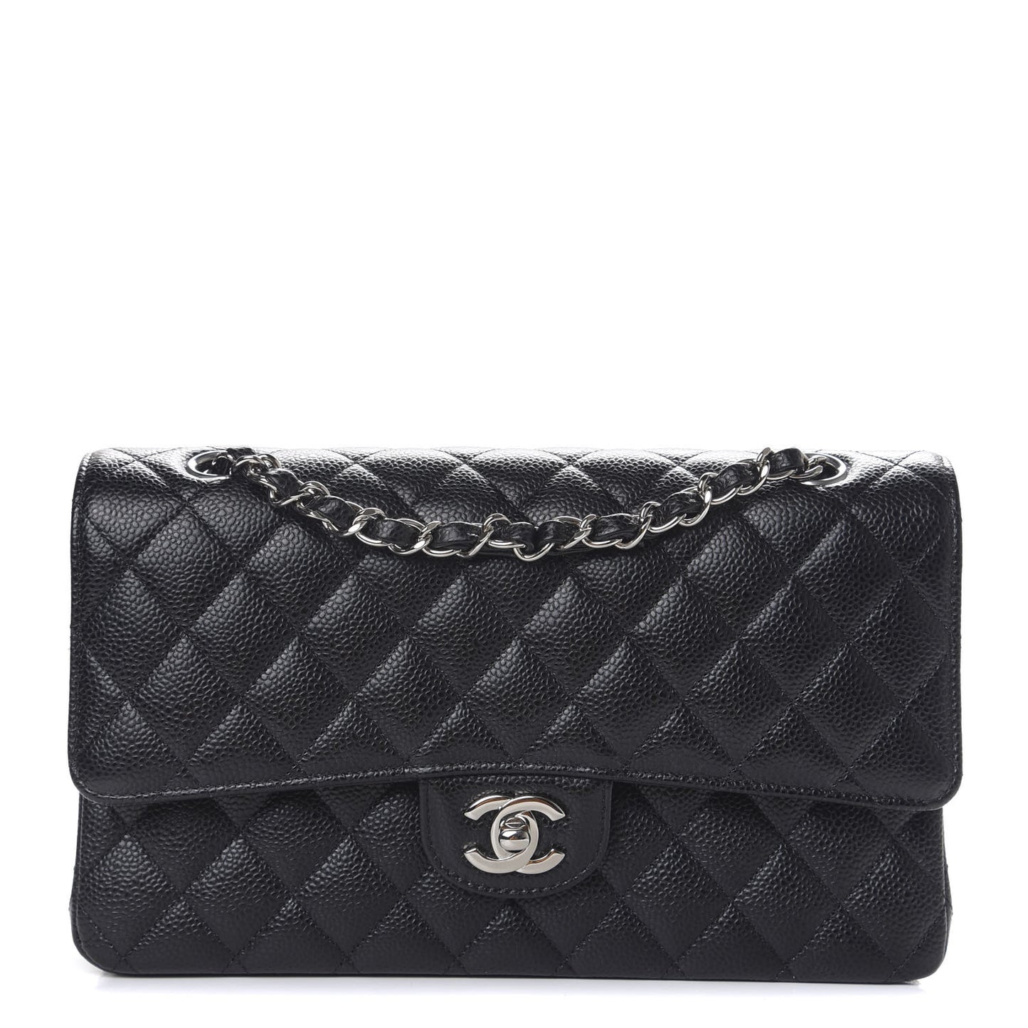 Caviar Quilted Medium Double Flap Black