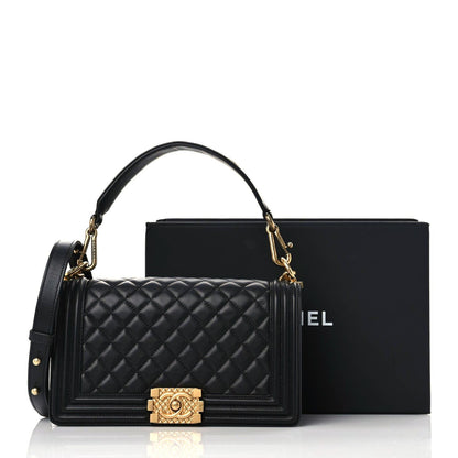 Chanel Calfskin Medium Boy Logo Top Handle Flap Black 17 of 17
