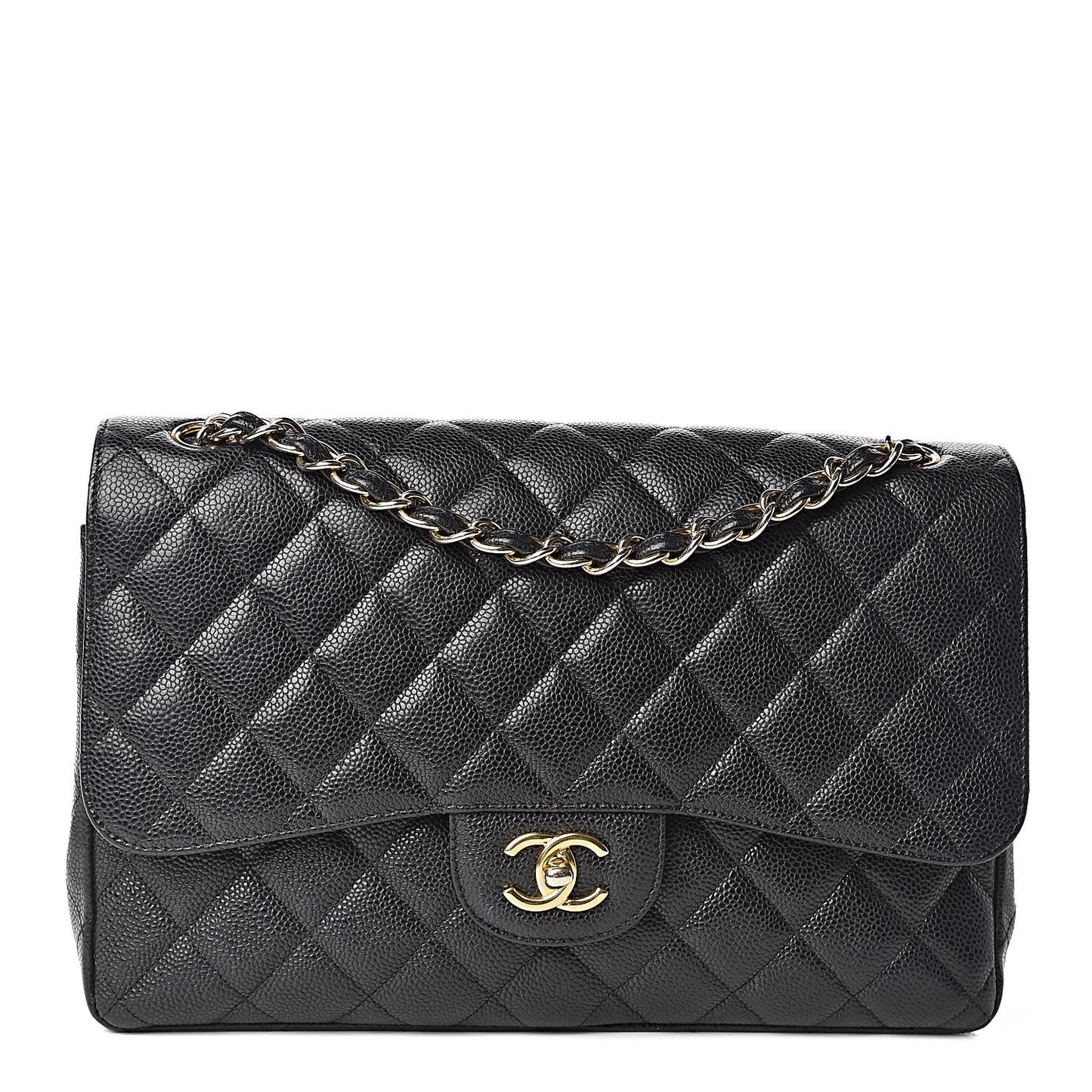 Caviar Quilted Jumbo Double Flap Black