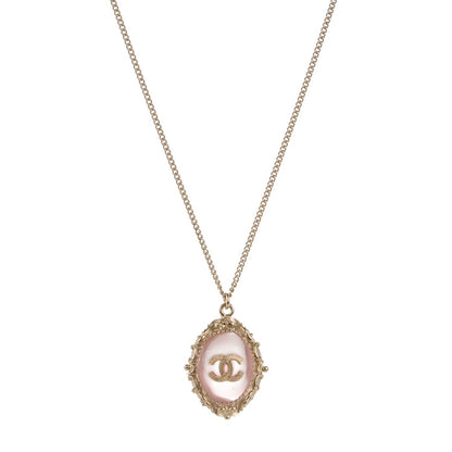 Chanel Resin CC Medallion Pendant Necklace Gold Pink 1 of 5