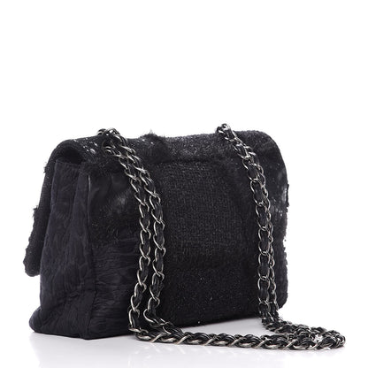 Chanel Tweed Faux Fur Patchwork Jumbo Single Flap Black 4 of 8