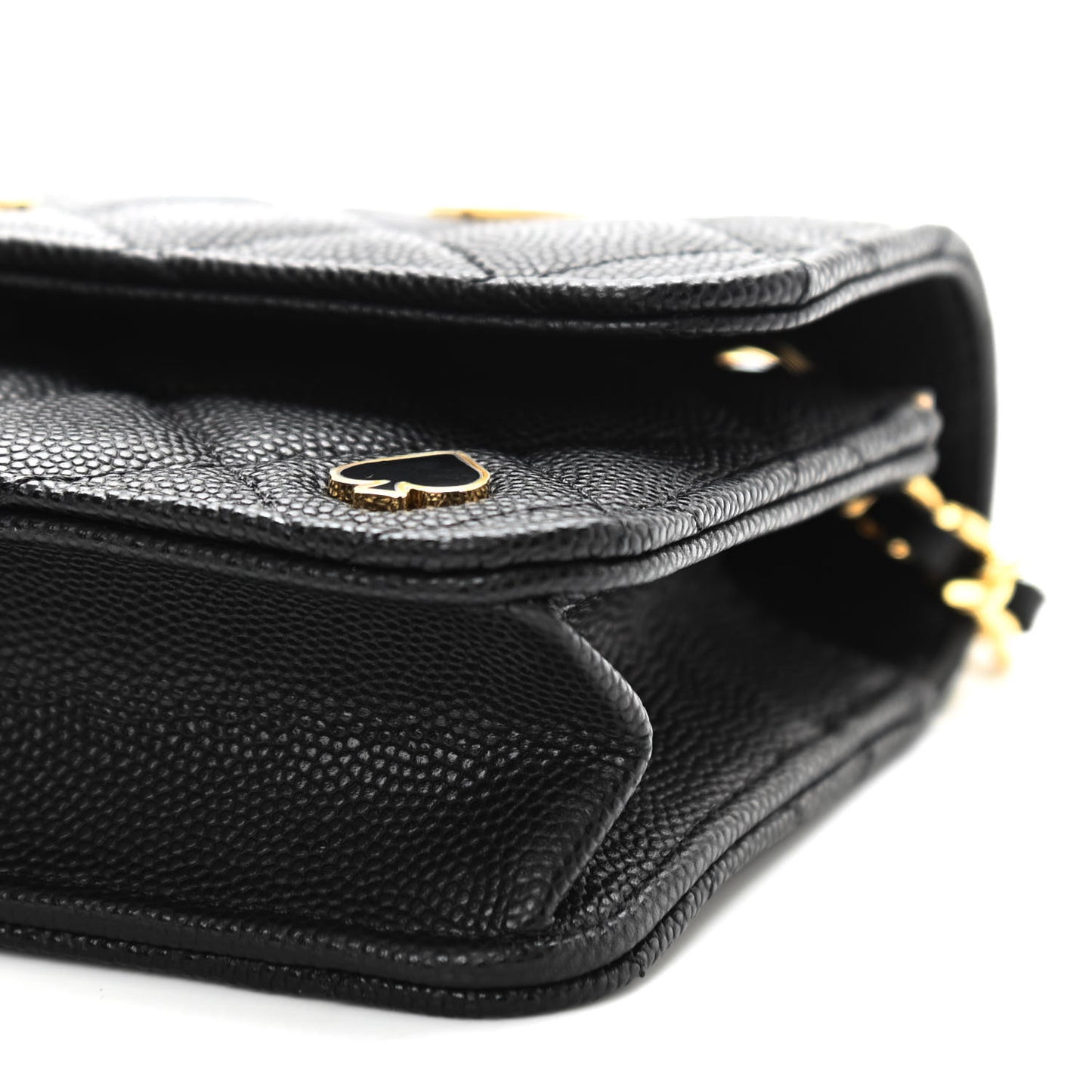 Caviar Quilted Enamel Coco Casino Flap Phone Holder With Chain Black