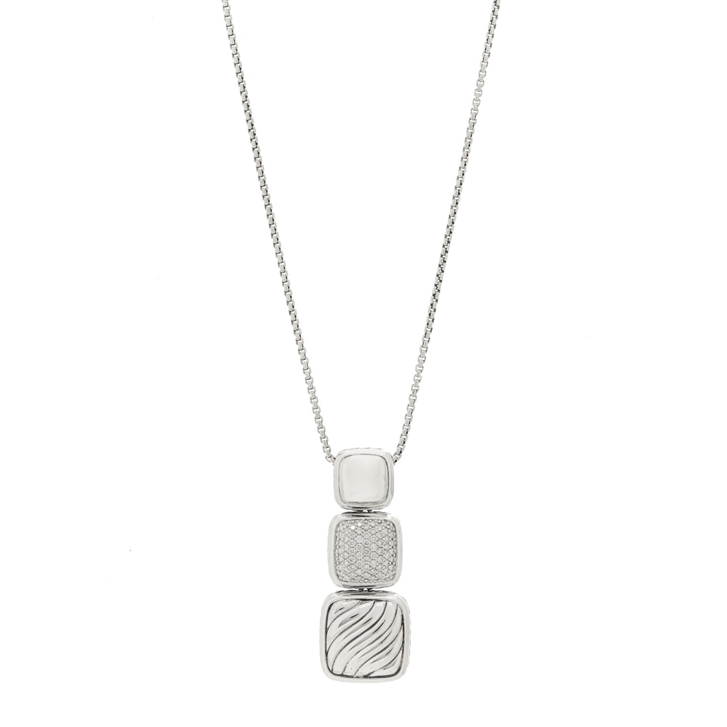 Sterling Silver Diamond Chiclet Triple Drop Necklace