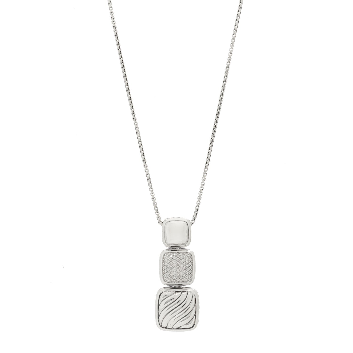 David Yurman Sterling Silver Diamond Chiclet Triple Drop Necklace 1 of 5