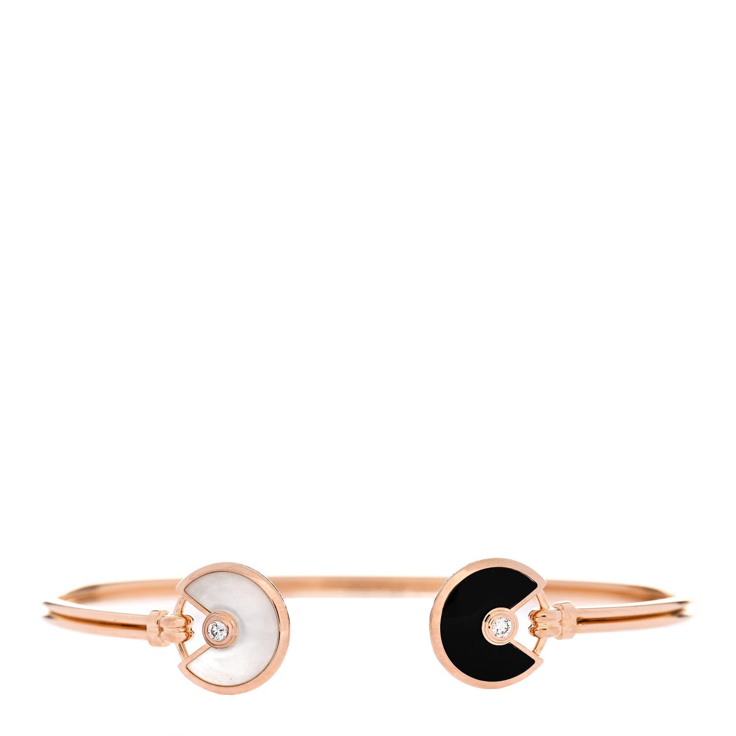 18K Pink Gold Diamond Black Onyx Mother of Pearl Amulette de Cartier Cuff Bracelet