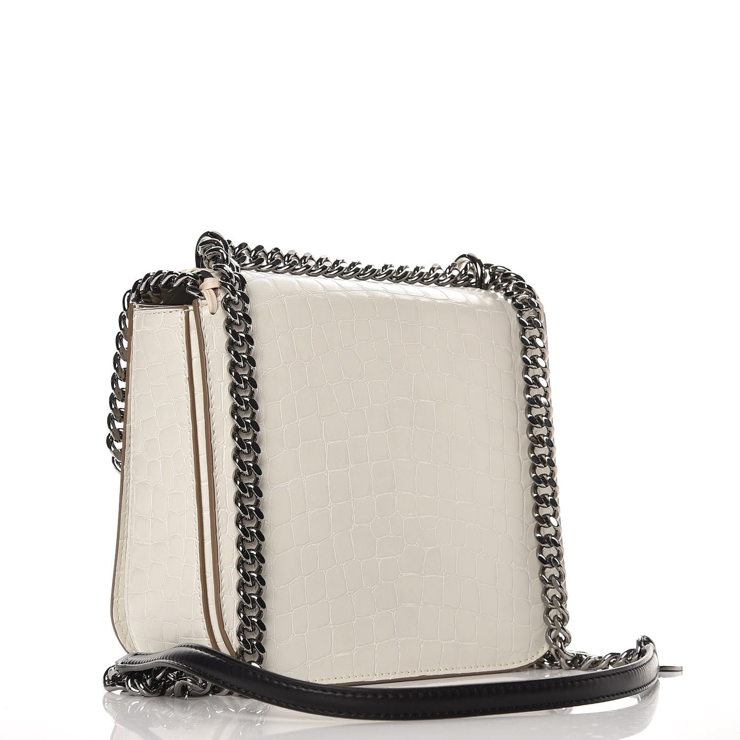 Embossed Crocodile Effect Medium Falabella Box Shoulder Bag Ivory