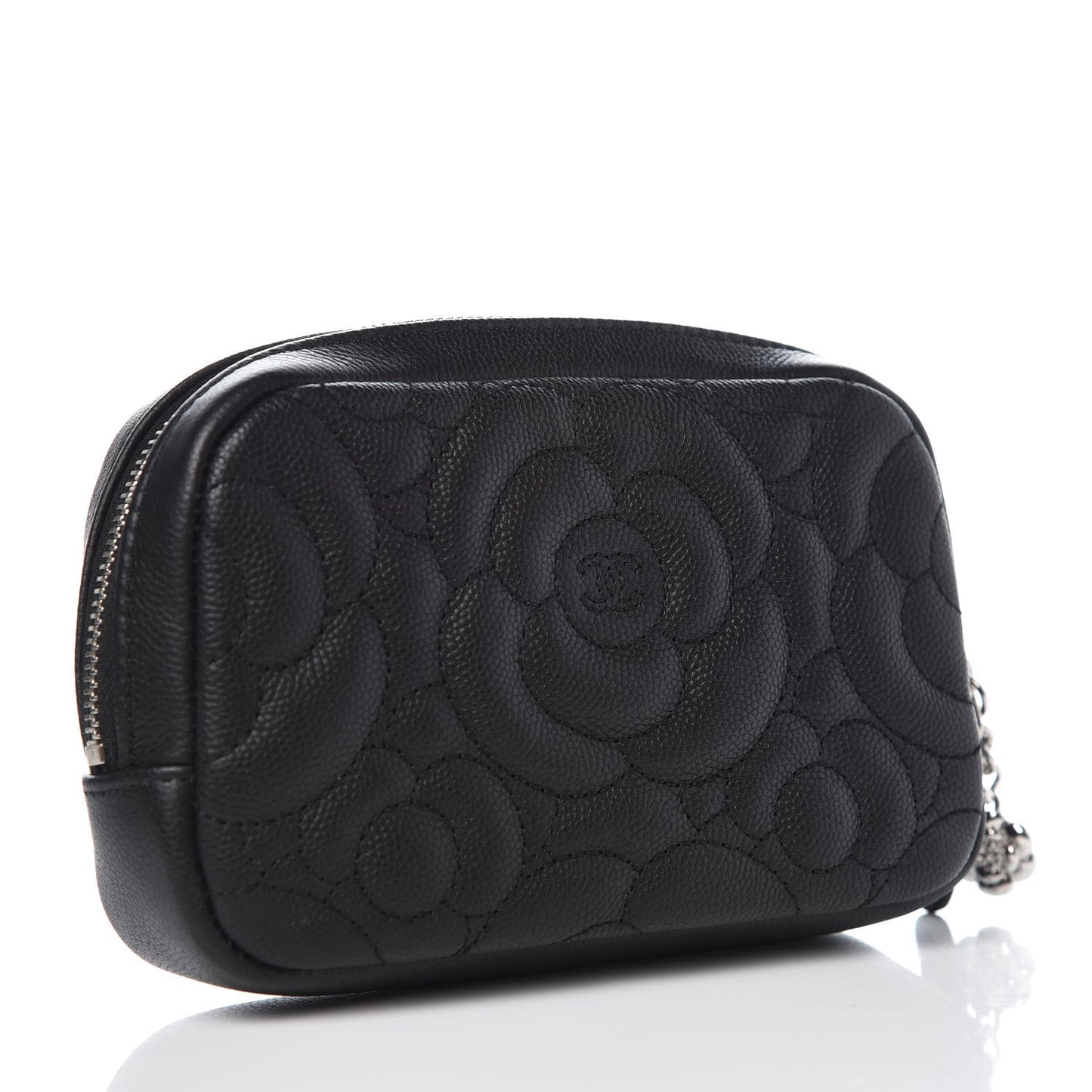 Caviar Camellia Embossed Small Cosmetic Case Black