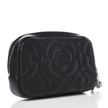 Chanel Caviar Camellia Embossed Small Cosmetic Case Black 3 of 7