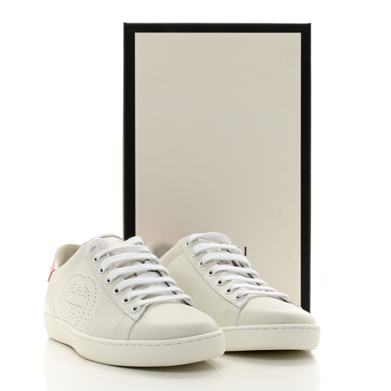 Gucci Calfskin Interlocking G Perforated Womens Ace Sneakers 38 White Rose 9 of 9